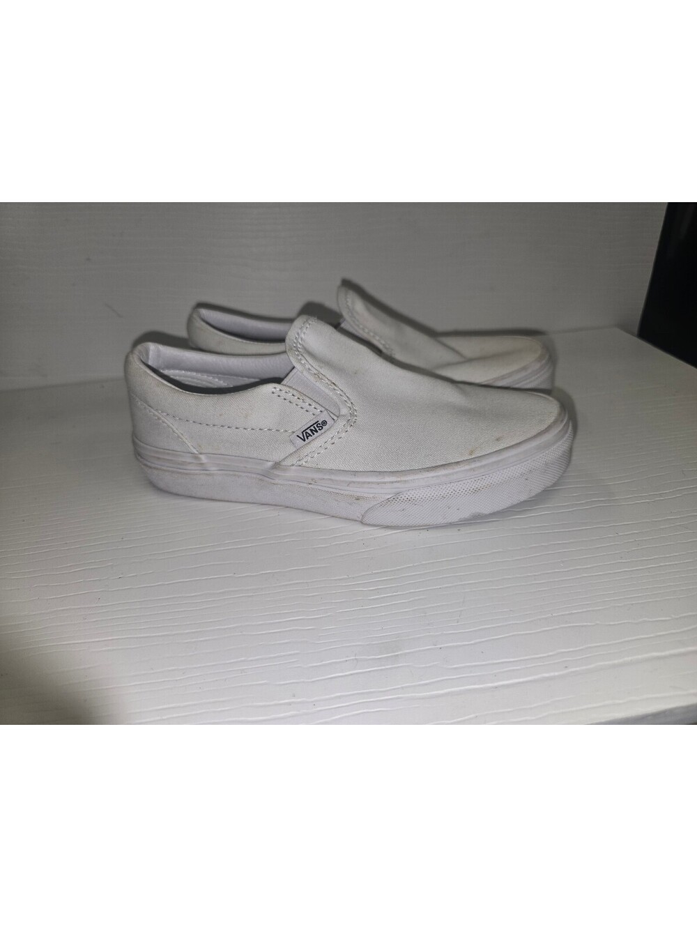 Vans Classic Slip On Kids Size 1.5 Y True White Canvas Sneakers 500714